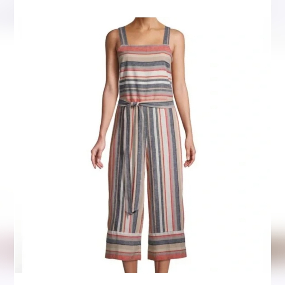Beachlunchlounge striped linen /cotton jumpsuit size XS